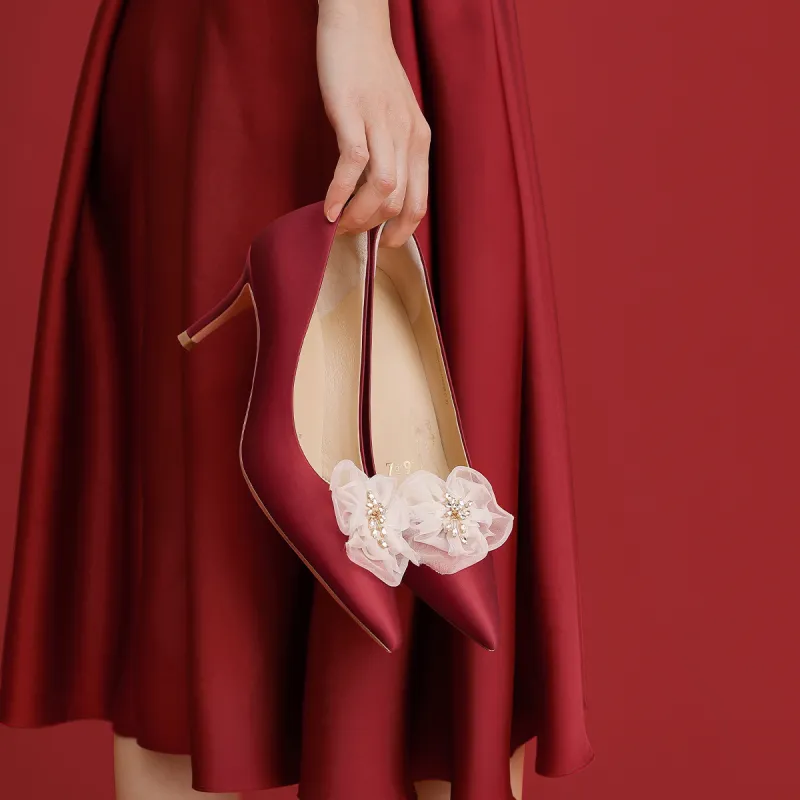 7or9 Red Velvet Cake Wedding Shoes Box Slim Heel Wedding High Heels 7cm Women's Red-7