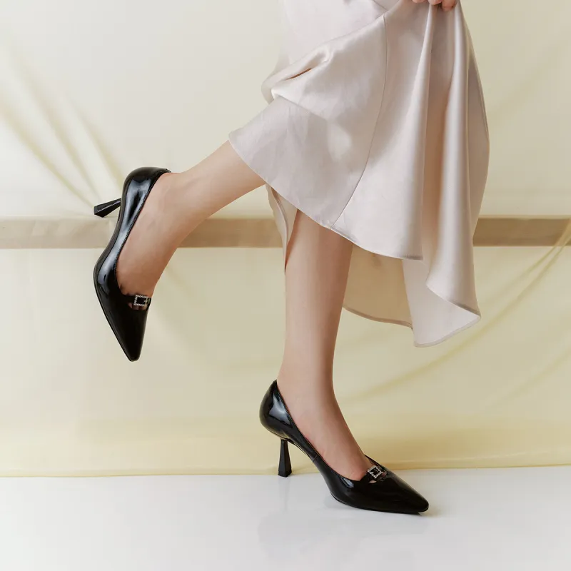 7or9 Ebony Slim Heel Air Cotton High Heels 7cm Women's Black-6