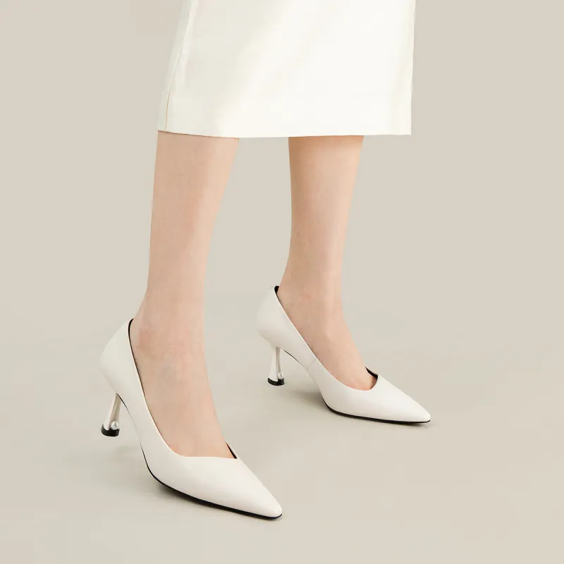 7or9 Luminous Black With Logo Slim Heel Air Cotton High Heels 7cm Women's Ecru-5
