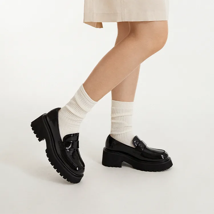 7or9 Cocoa Milk Chocolate Loafers 6.5cm Women's Black-4