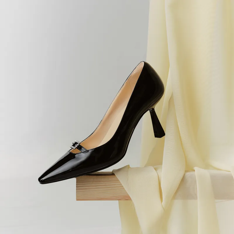 7or9 Ebony Slim Heel Air Cotton High Heels 7cm Women's Black-5