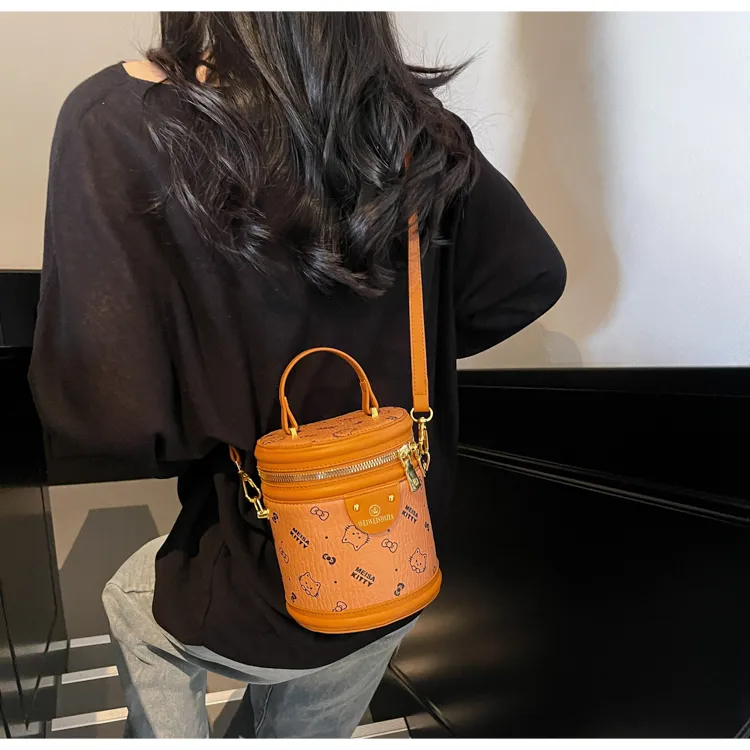 FCTOSSR PU Bucket Bag Handbag Women's White/Pink/Brown-5