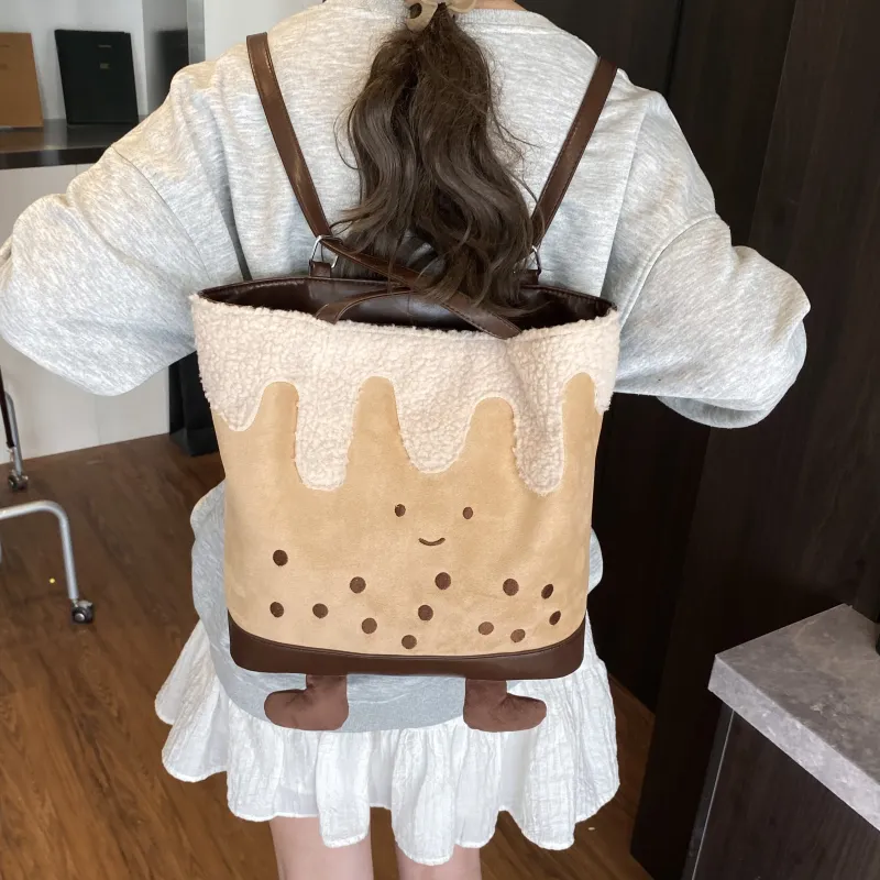 FCTOSSR PU Backpack On The Shoulder Women's Milk Tea-6