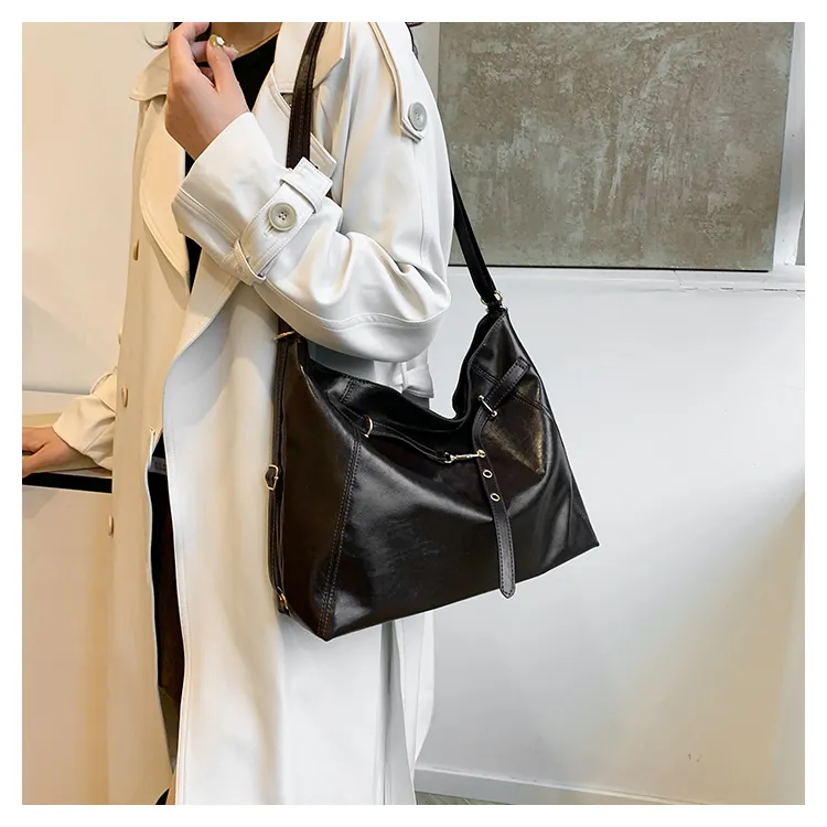 FCTOSSR PU Tote Double Shoulder Bag Women's Black/Coffee/Brown-9