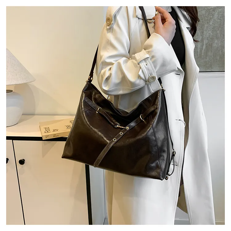 FCTOSSR PU Tote Double Shoulder Bag Women's Black/Coffee/Brown-11