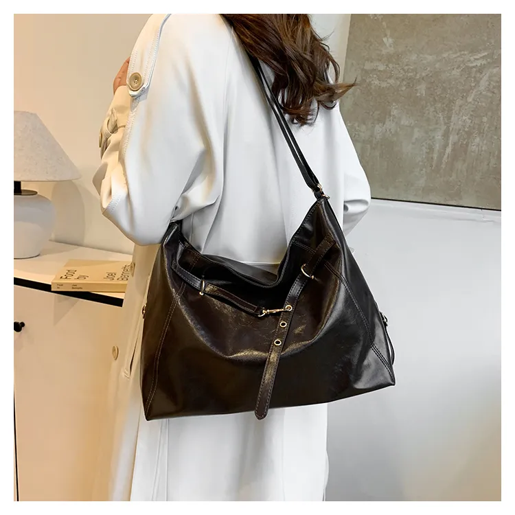 FCTOSSR PU Tote Double Shoulder Bag Women's Black/Coffee/Brown-8
