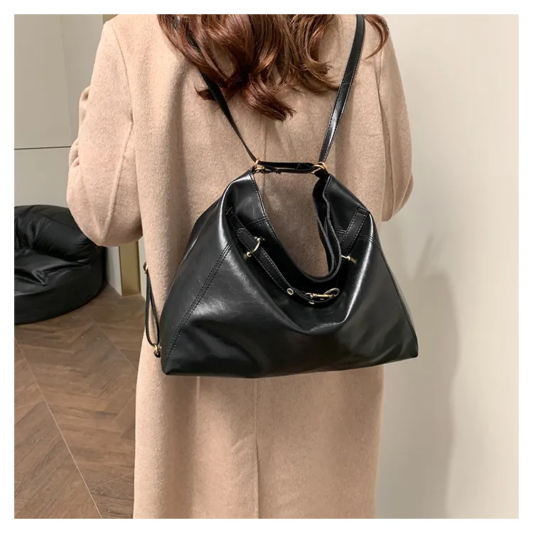 FCTOSSR PU Tote Double Shoulder Bag Women's Black/Coffee/Brown-1