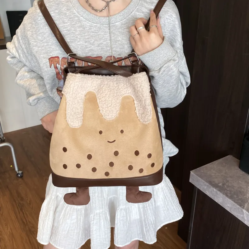FCTOSSR PU Backpack On The Shoulder Women's Milk Tea-5
