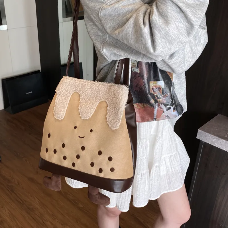 FCTOSSR PU Backpack On The Shoulder Women's Milk Tea-3