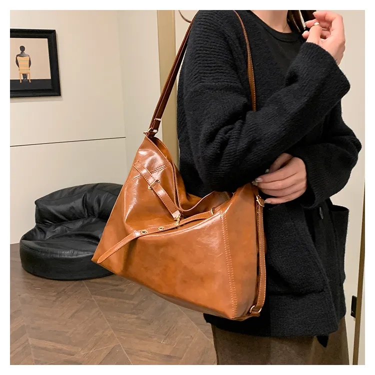 FCTOSSR PU Tote Double Shoulder Bag Women's Black/Coffee/Brown-15