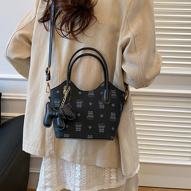 FCTOSSR PU Basket Bag Handbag Women's White/Black/Khaki-5