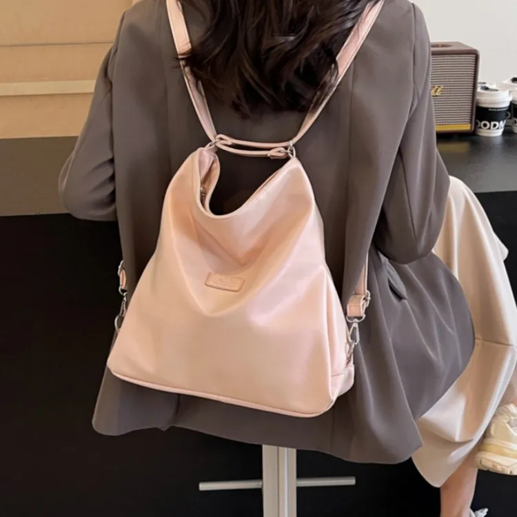 FCTOSSR PU Double Shoulder Backpack Regular Women's Black White Silver Pink-9