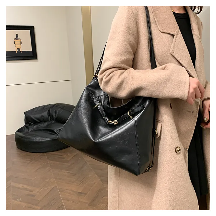 FCTOSSR PU Tote Double Shoulder Bag Women's Black/Coffee/Brown-2