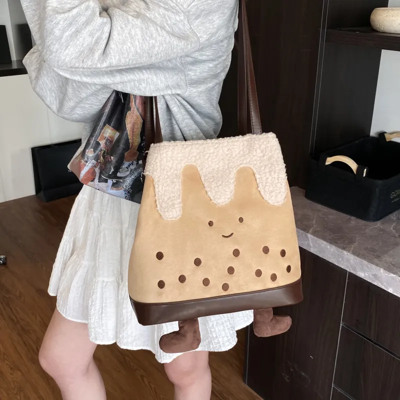 FCTOSSR PU Backpack On The Shoulder Women's Milk Tea-1
