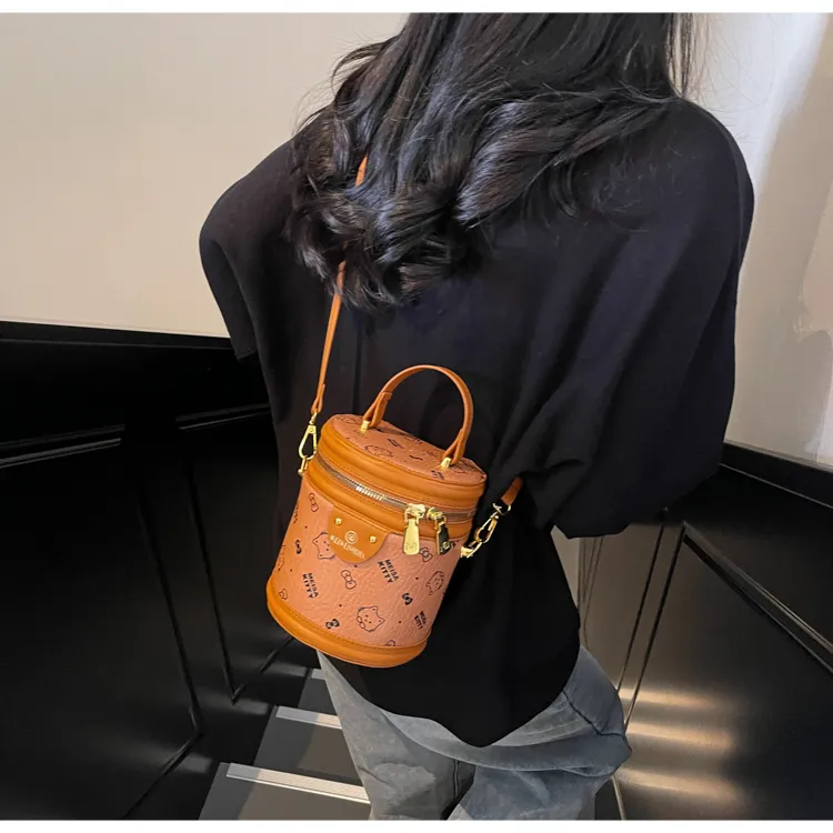 FCTOSSR PU Bucket Bag Handbag Women's White/Pink/Brown-2
