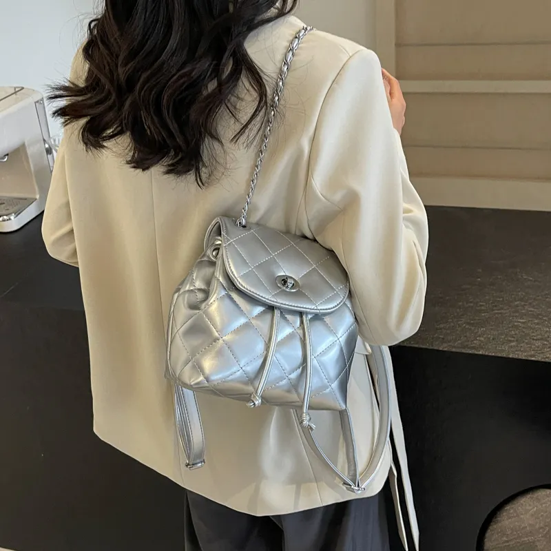 FCTOSSR PU Shoulder Bag Backpack Women's White/Silver/Black/Red-8
