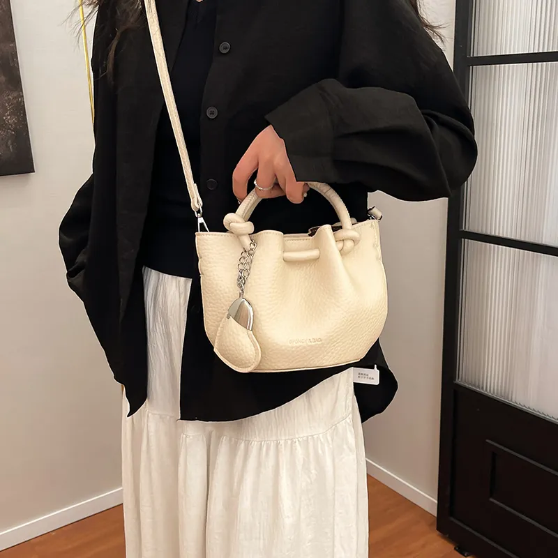FCTOSSR PU Bucket Bag Handbag Women's White/Black/Blue/Pink-3
