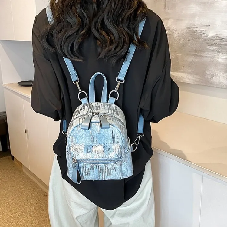 FCTOSSR Denim Backpack Small Size Women's Black/Light Blue/Dark Blue-3