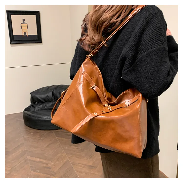 FCTOSSR PU Tote Double Shoulder Bag Women's Black/Coffee/Brown-16