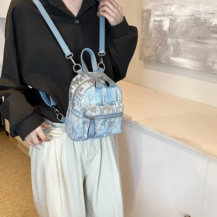 FCTOSSR Denim Backpack Small Size Women's Black/Light Blue/Dark Blue-2