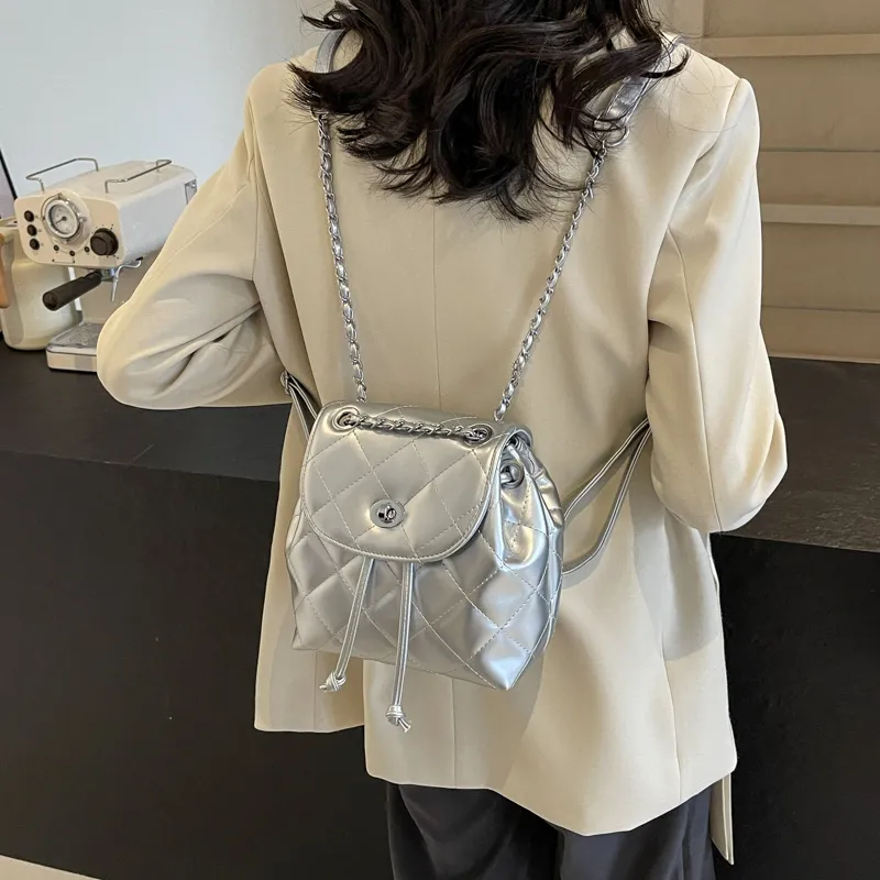 FCTOSSR PU Shoulder Bag Backpack Women's White/Silver/Black/Red-9