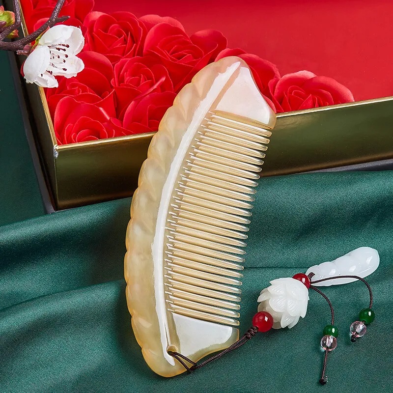 DANPU Phoenix Comb Radiant Red Rose Gift Box Set Natural Ox Horn Comb Massage Soothing Meridian Straight Hair Care-2