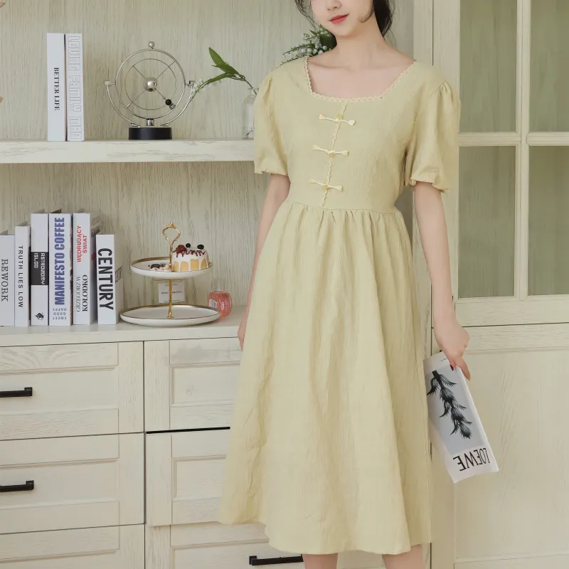 XIARIHUIZAIWANCANHOU Short Sleeved Dresses Women's Light Green-2
