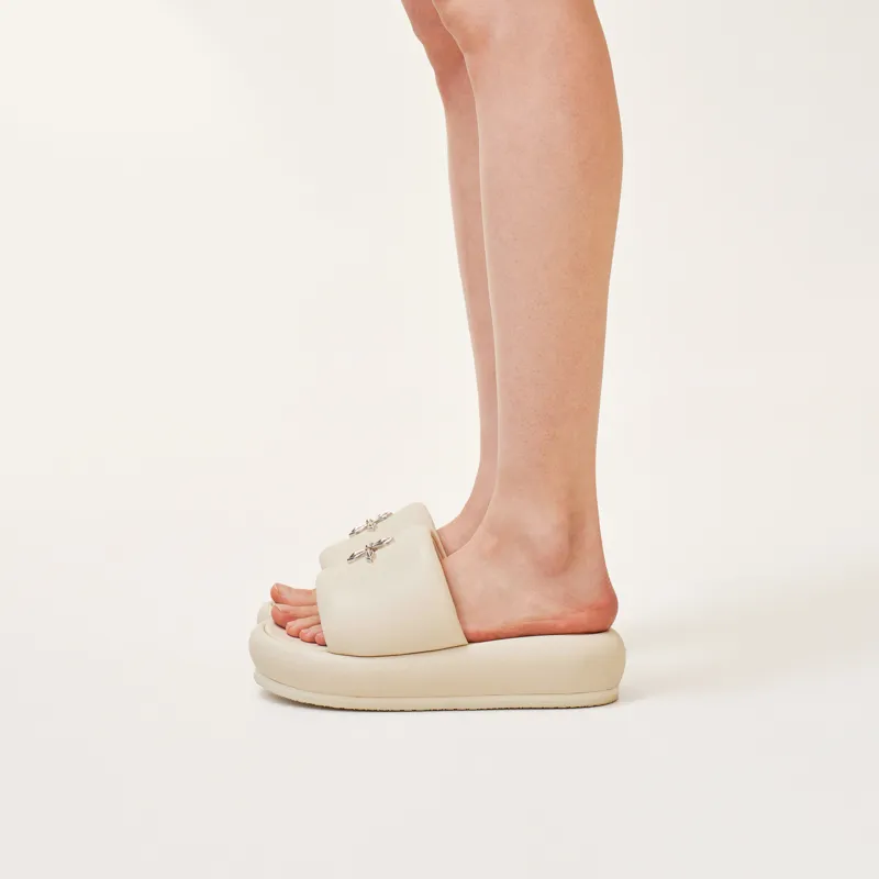 SMFK Compass Rubber Sole Slip-Resistant Slide Slippers Women's Milk White-5