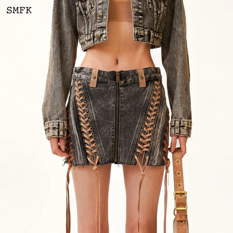 SMFK Denim Short Skirts Women's Nightfall Color-3