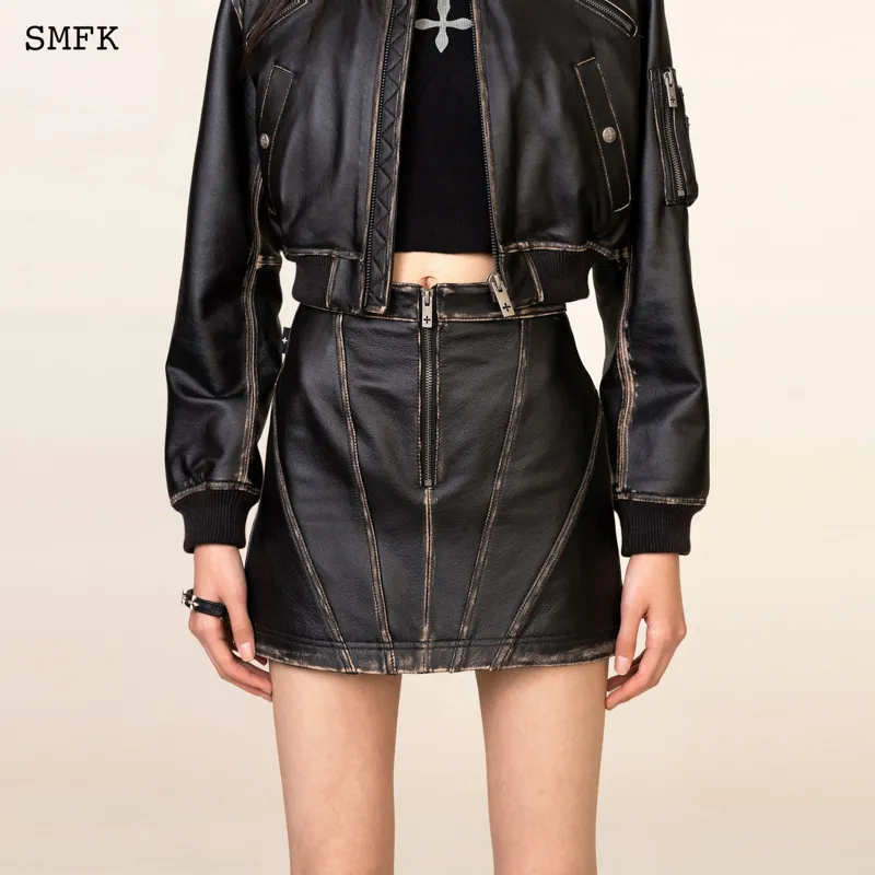 SMFK Leather Short Skirts Women's Wilderness Black-2