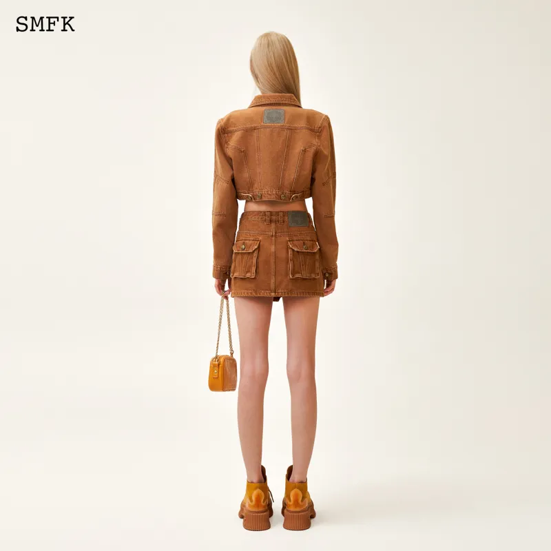 SMFK Denim Short Skirts Women's Forest Brown-2