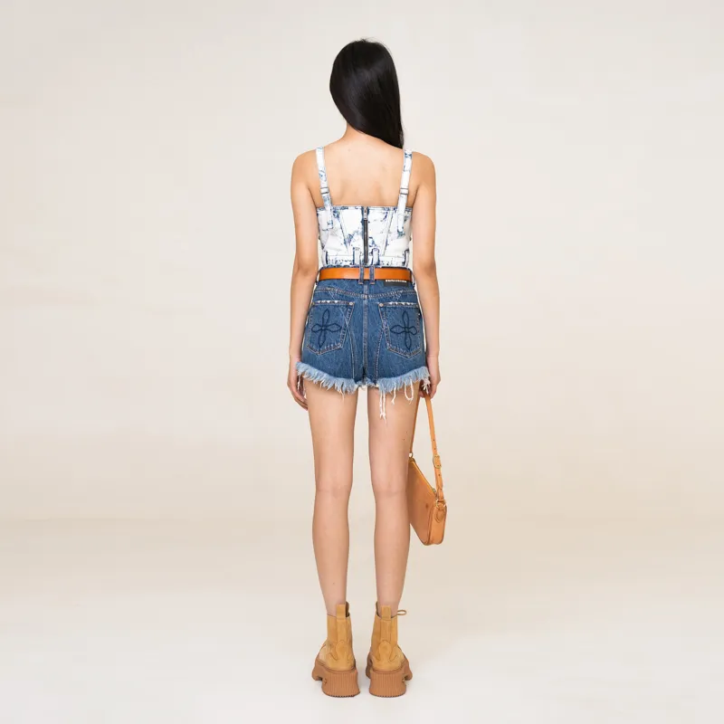 SMFK Denim Shorts Women's Deep Sea Blue-3