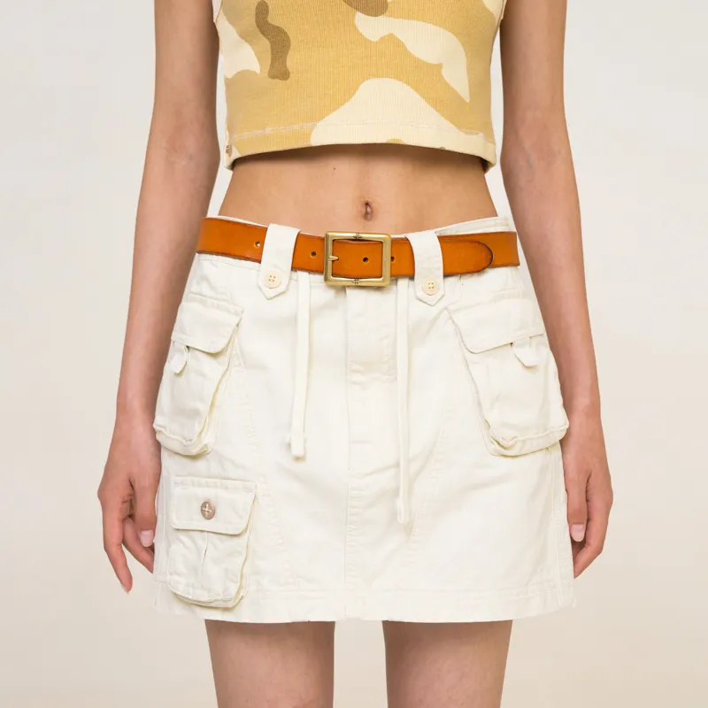 SMFK Classic Style Square Toe Denim Pin Buckle Cow Leather Leather Belts Unisex Caramel-2