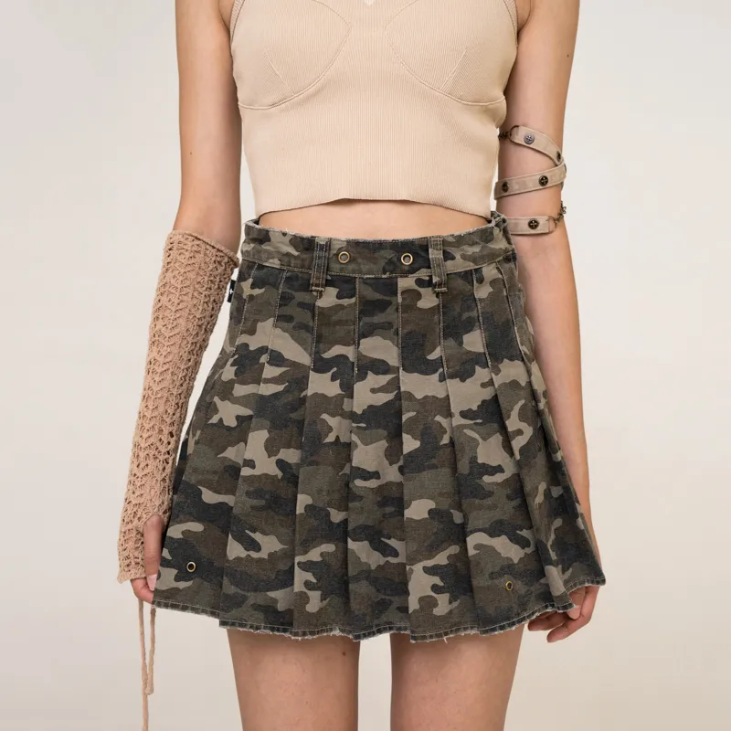 SMFK Wild World Wild World Series Casual Short Skirts Women's Green Camouflage-2