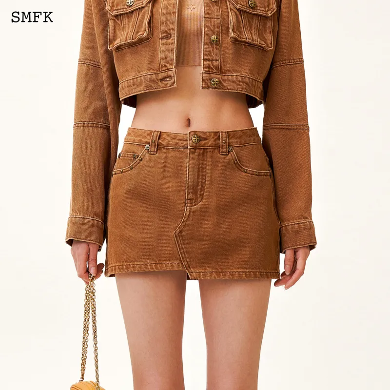 SMFK Denim Short Skirts Women's Forest Brown-3