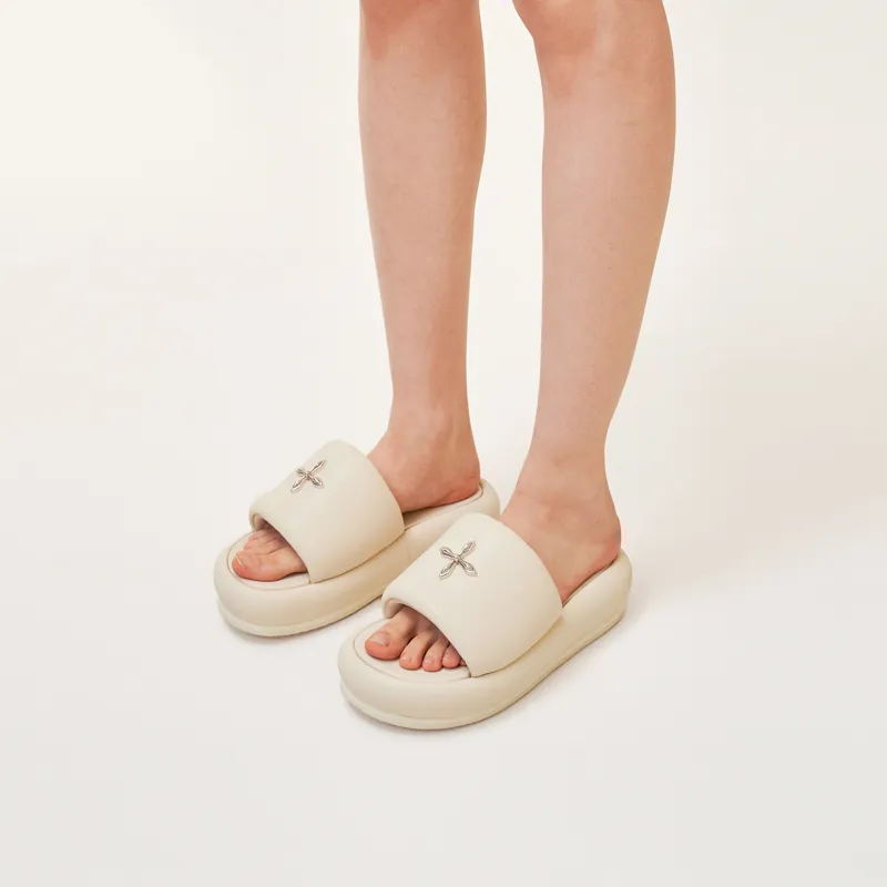 SMFK Compass Rubber Sole Slip-Resistant Slide Slippers Women's Milk White-4