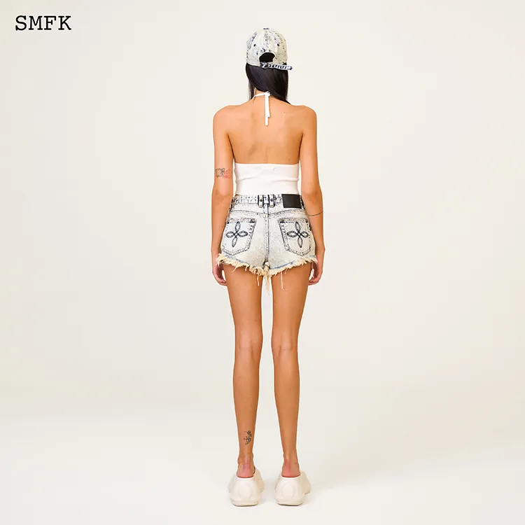 SMFK Denim Shorts Women's White Snowflake-2