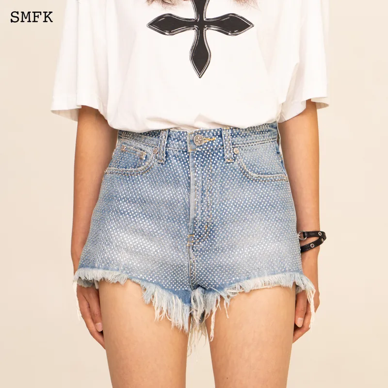 SMFK Denim Shorts Women's Diamond Blue Denim-2