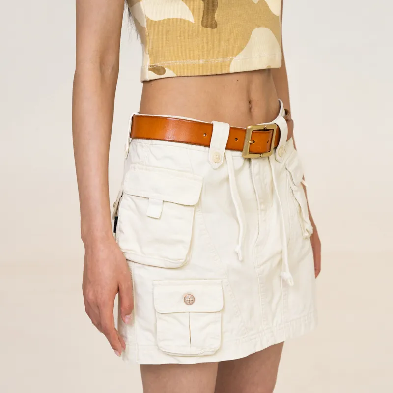 SMFK Classic Style Square Toe Denim Pin Buckle Cow Leather Leather Belts Unisex Caramel-3