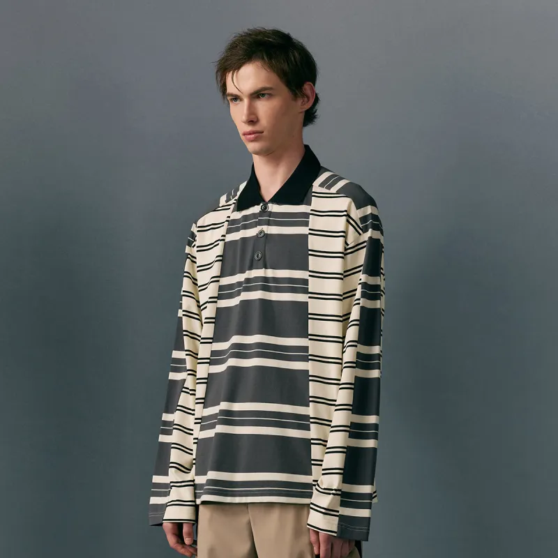 COKEIN Polo Shirts Men Beige & Gray Stripes-4