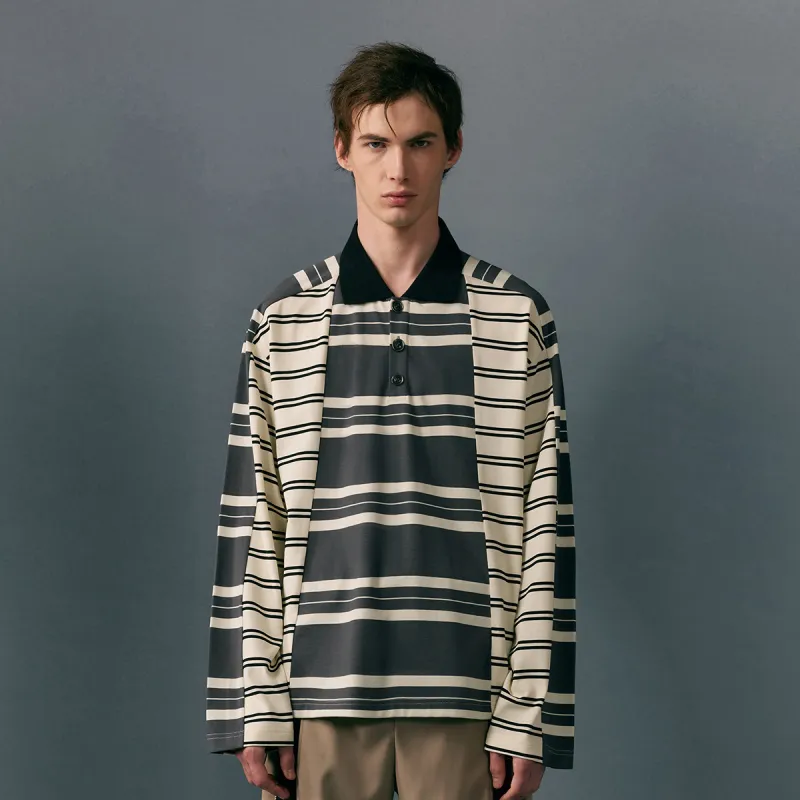 COKEIN Polo Shirts Men Beige & Gray Stripes-2