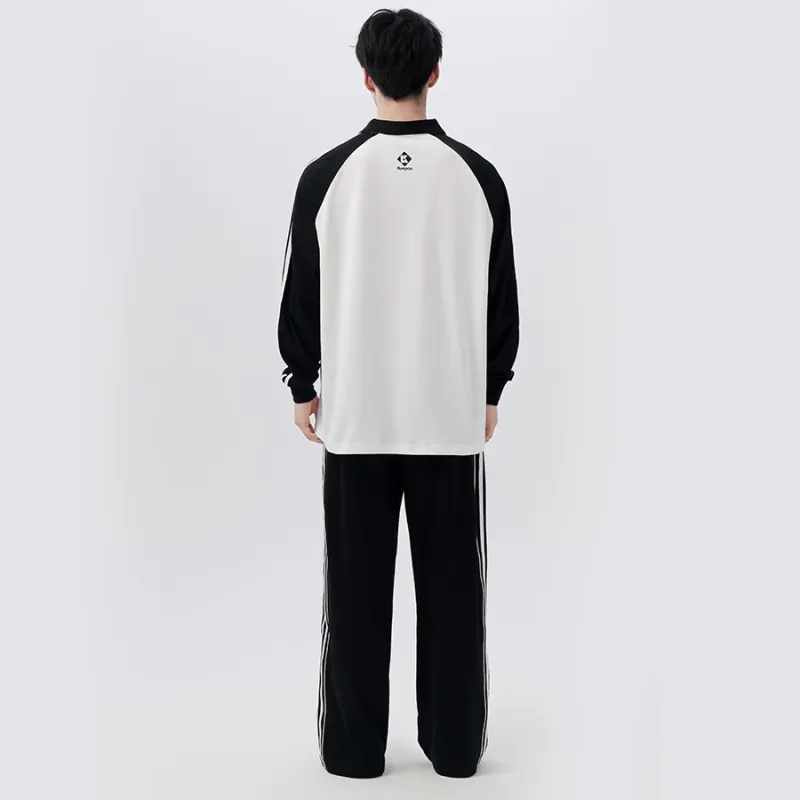 KUMPOO Knitted Fabric Retro Sports Pants Unisex Black-2