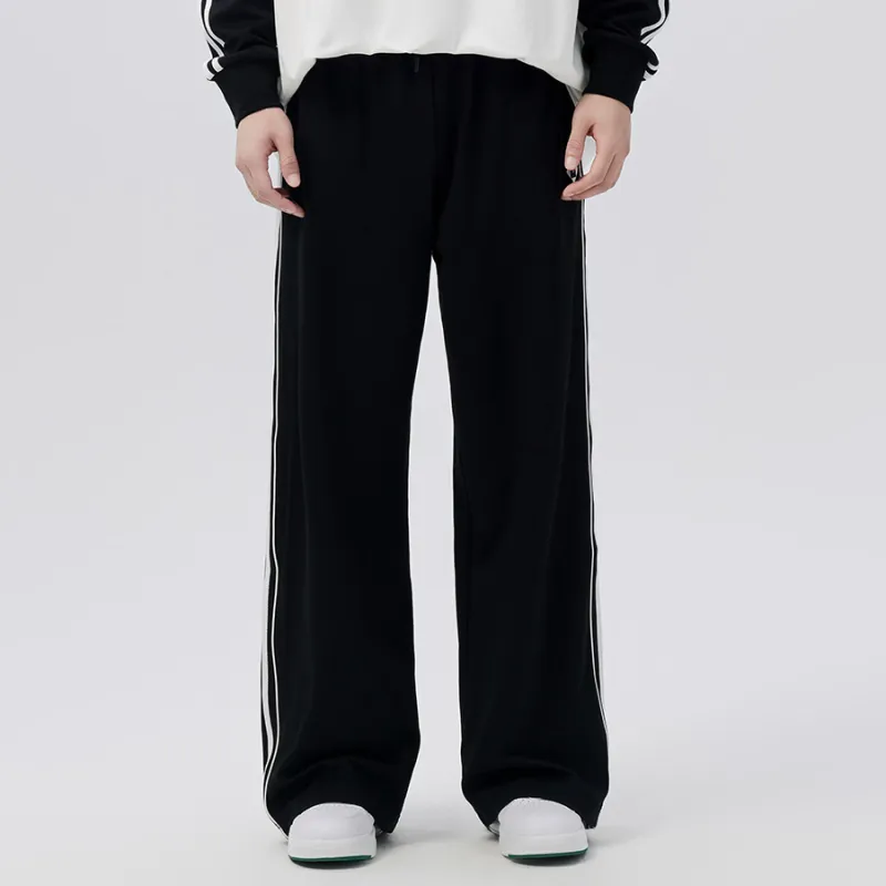 KUMPOO Knitted Fabric Retro Sports Pants Unisex Black-3