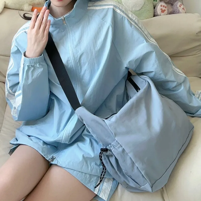 TAKI Nylon Commute To Class Lightweight Student Shoulder Bag Unisex Black/Apricot/Blue/Green-10