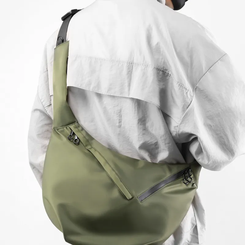 TAKI Nylon Shoulder Bag, Crossbody Bag Regular Unisex Black/Army Green-9
