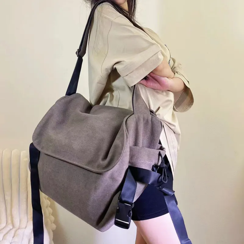 TAKI Fashionable Versatile Commute Portable Canvas Crossbody Bag Unisex Couple's Version Regular Black/Gray Unisex-5