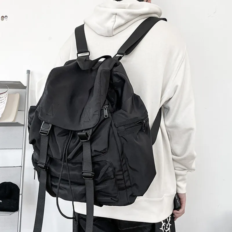 TAKI Fashion Casual Versatile Students Backpack Regular Nylon Unisex Couple's Version Black With Free Pen Pouch Unisex-3