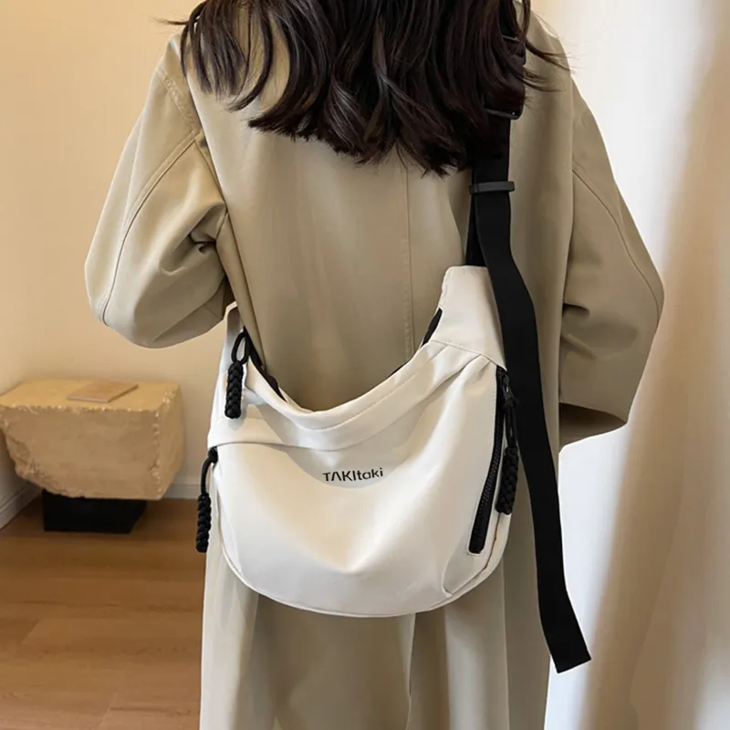 TAKI Oxford Dumpling Bag Handbag Shoulder Bag Medium Size Unisex Black/White/Khaki-4