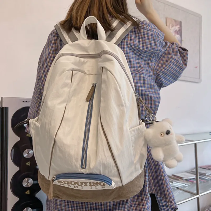TAKI Nylon Travel Backpack Regular Unisex White/Khaki/Black/Gray/White & Blue-8