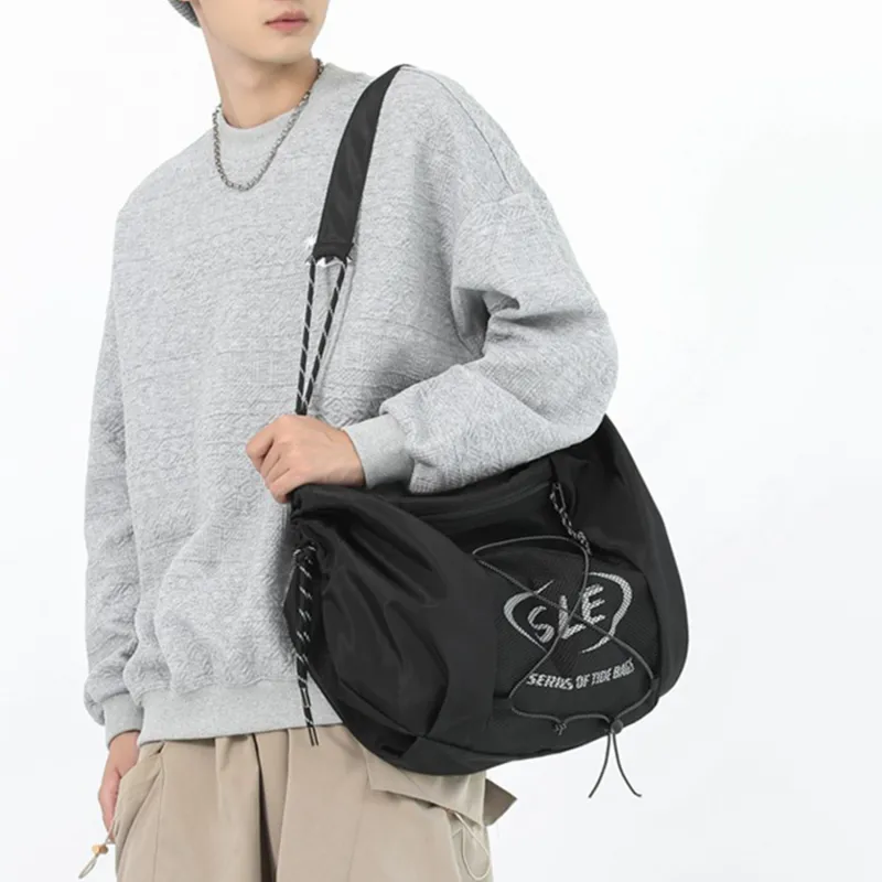 TAKI Nylon Crossbody Bag, Shoulder Bag Medium Size Unisex Gray/Black-4